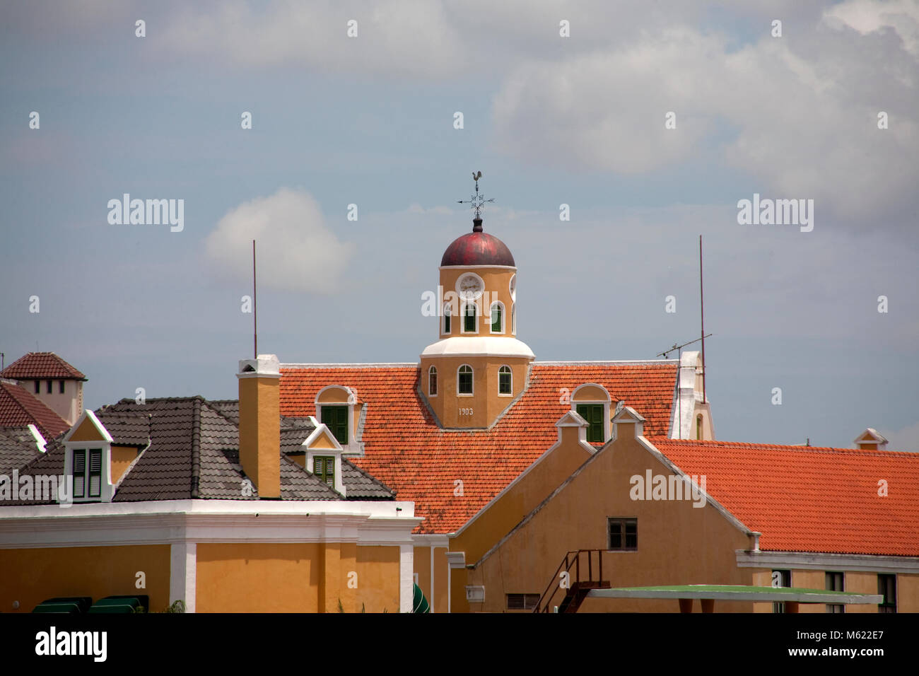 Typical historic colonial houses, netherland-caribbean style, Punda district, Willemstad, Curacao, Netherlands Antilles, Caribbean Stock Photo