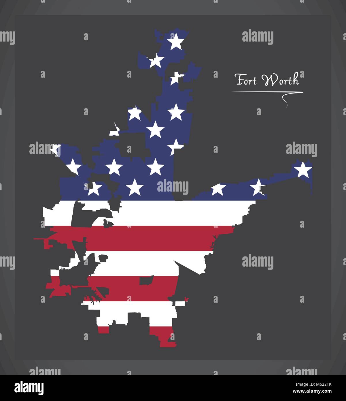 Fort Worth Texas map with American national flag illustration Stock ...
