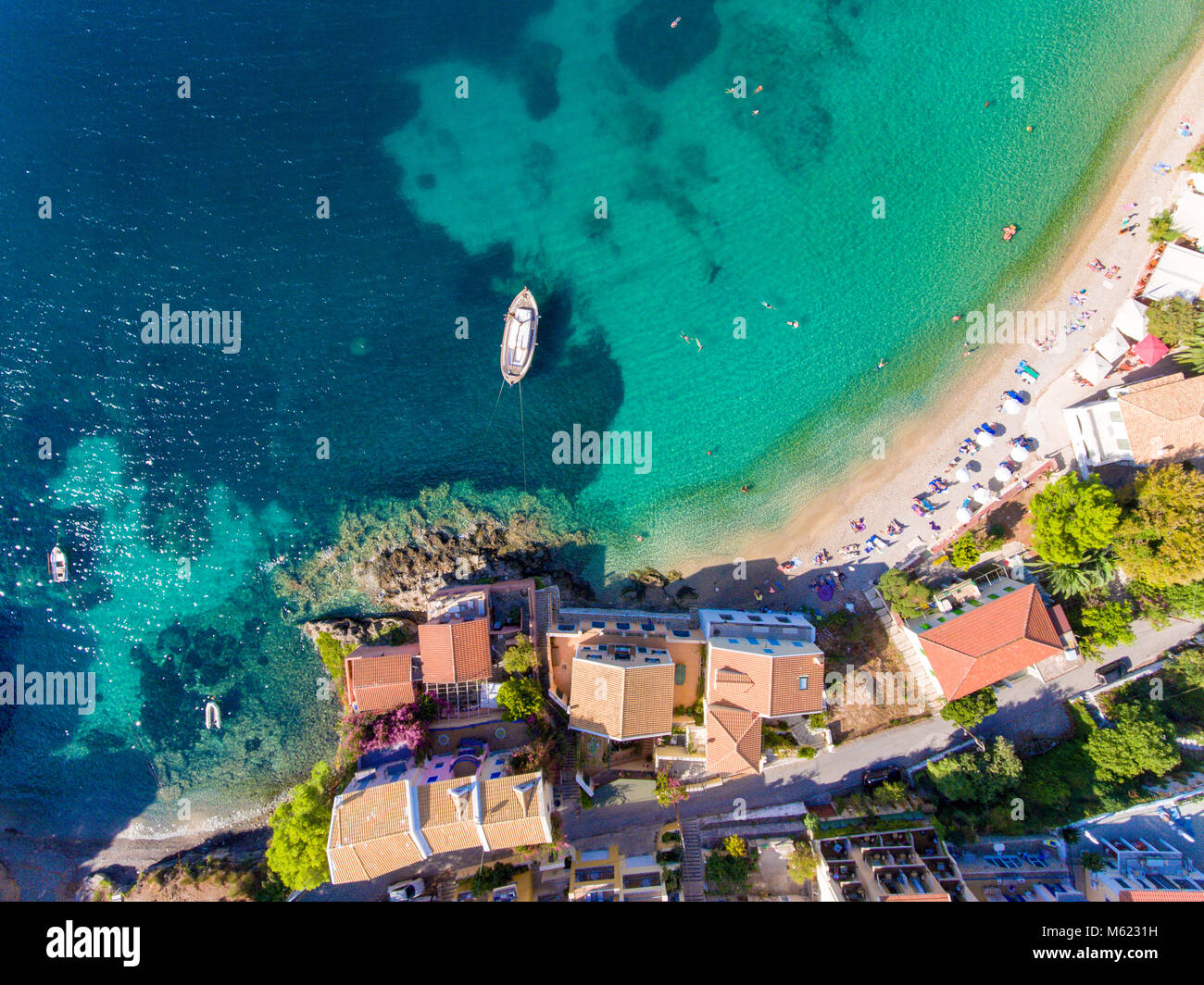 Kefalonia Assos Village aerial view panorama Stock Photo