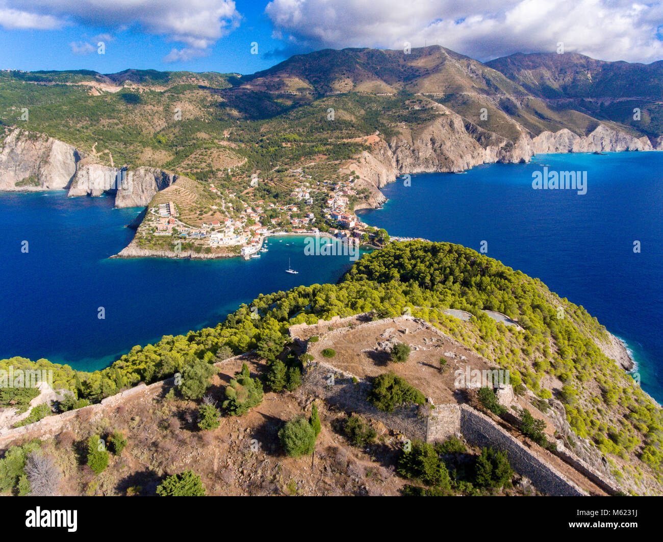 Cephalonia Island Assos Village and Fortress one of the most beautiful travel destinations on the island Stock Photo