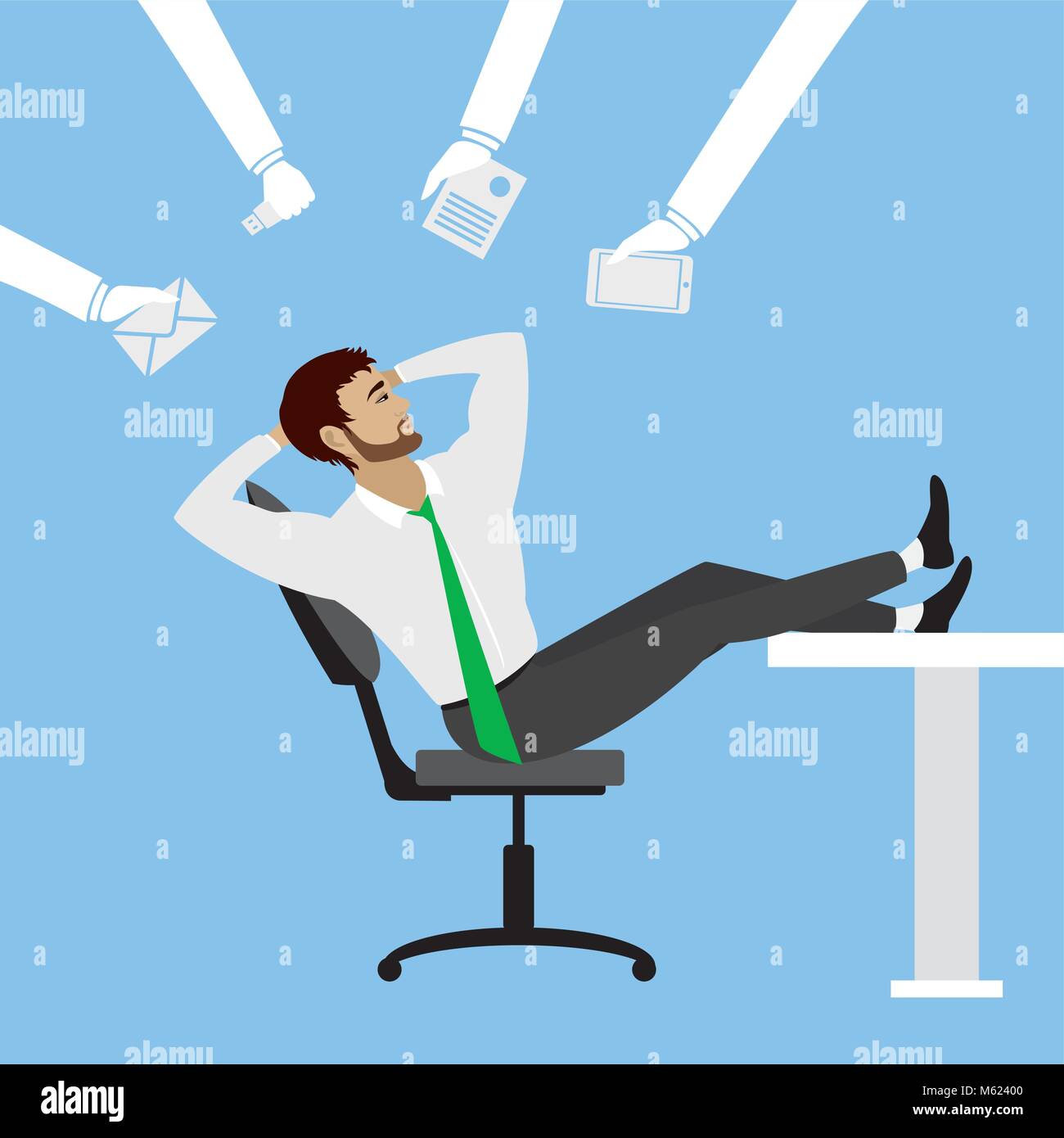 cartoon businessman relax on chair in office,stock vector illustration. Stock Vector