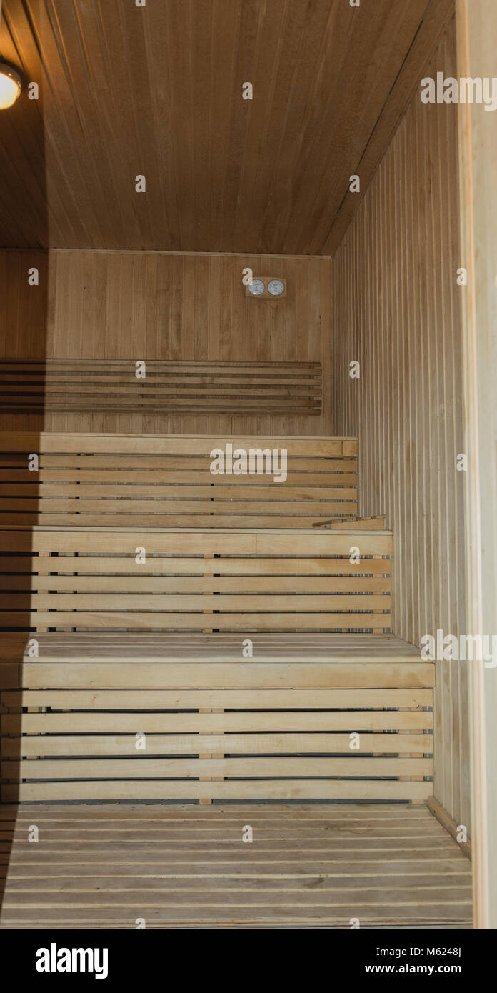 Sauna interior. Interior of a Finnish sauna Stock Photo