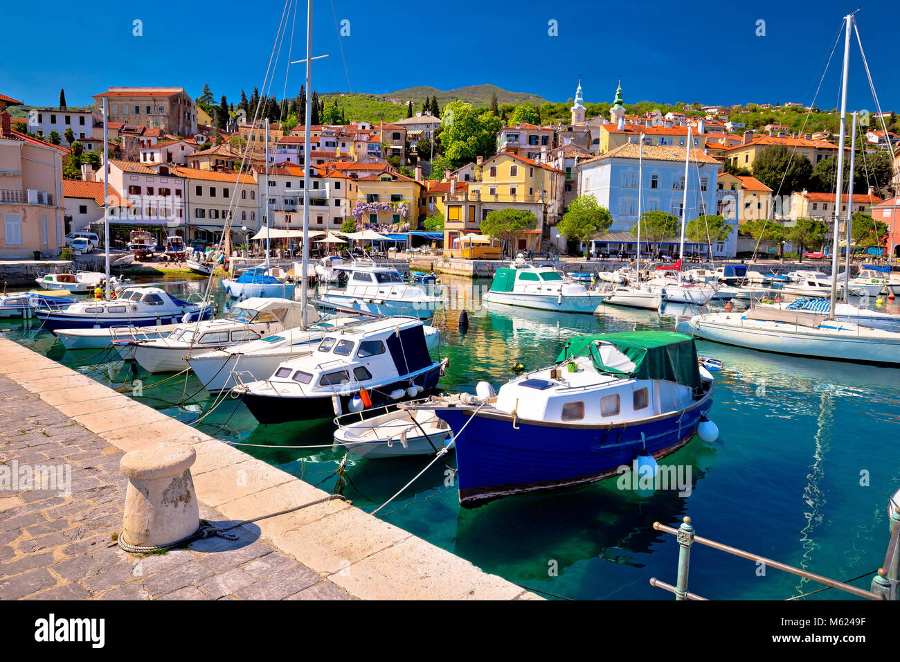Idyllic mediterranean waterfront in Volosko village, Opatija riviera, Kvarner, Croatia Stock Photo