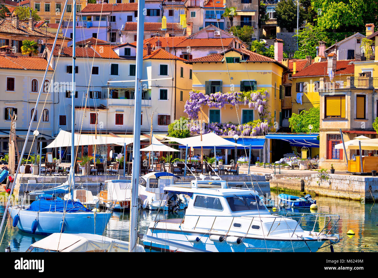 Idyllic mediterranean waterfront in Volosko village, Opatija riviera, Kvarner, Croatia Stock Photo