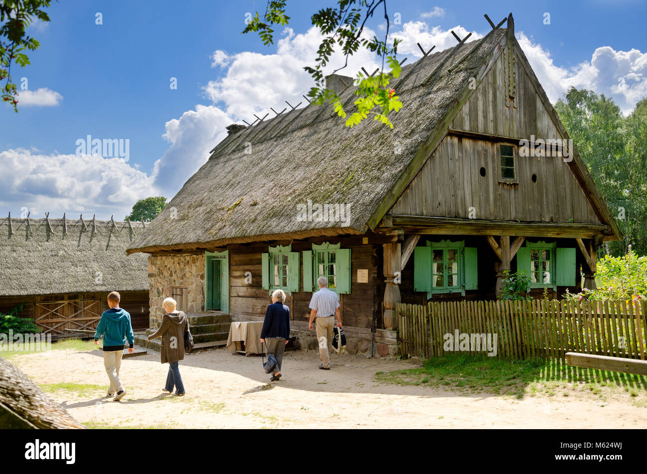 Museum of folk architecture, ethnographic park, vintage masurian farm from Gazdawa village, Olsztynek, warmia-masuria province, Poland, Europe. Stock Photo