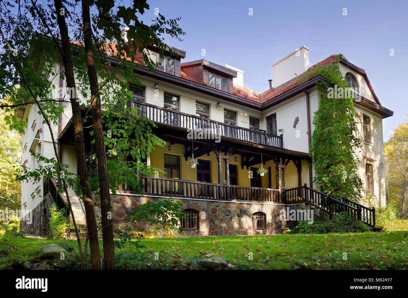 Manor house Stawisko, museum of Jaroslaw Iwaszkiewicz, polish writer, Mazovia voivodeship, Poland. Stock Photo