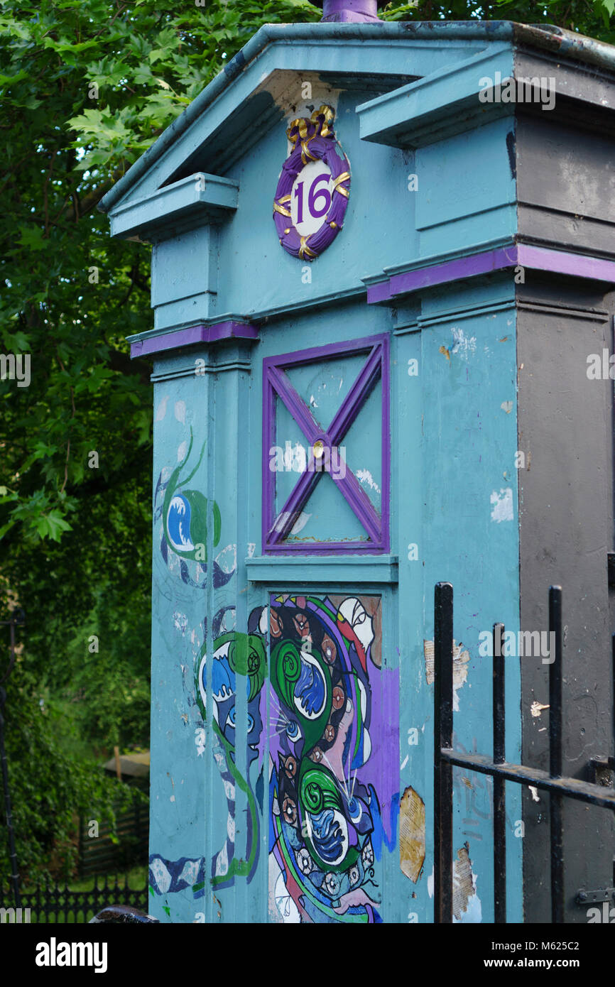 Scotland - Edinburgh. An old police box in Princes Street Gardens, information festival information. Stock Photo