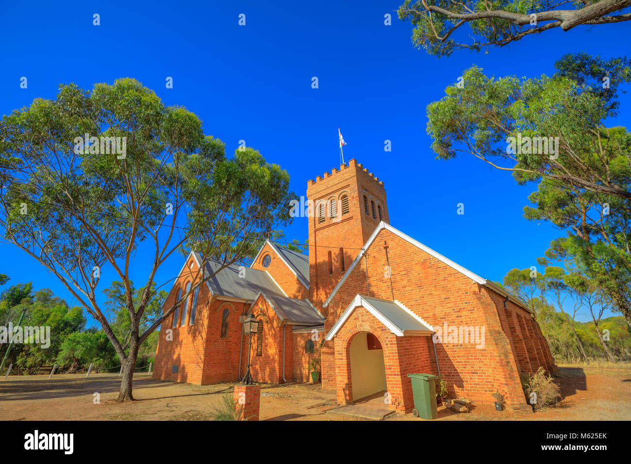 The Anglican Church of the Holy Trinity in Victorian Romanesque style in York, a popular tourist town east of Perth, Avon Valley. York is the oldest and first inland settlement in Western Australia. Stock Photo