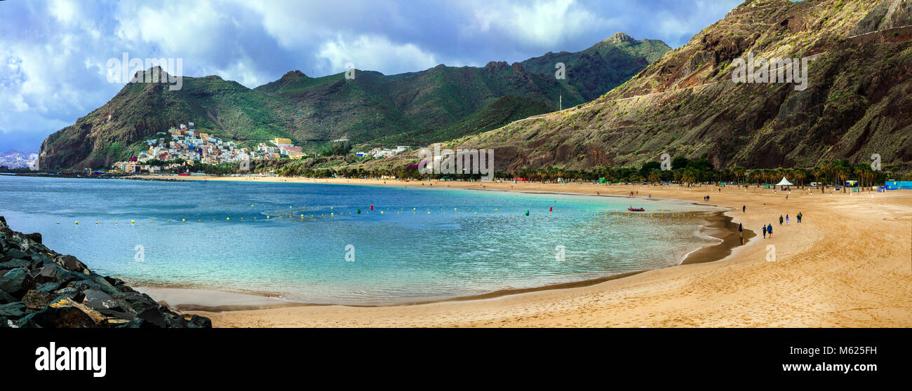 Playa de la Teresitas,view with sea and mountains,Tenerife island,Canary,Spain. Stock Photo