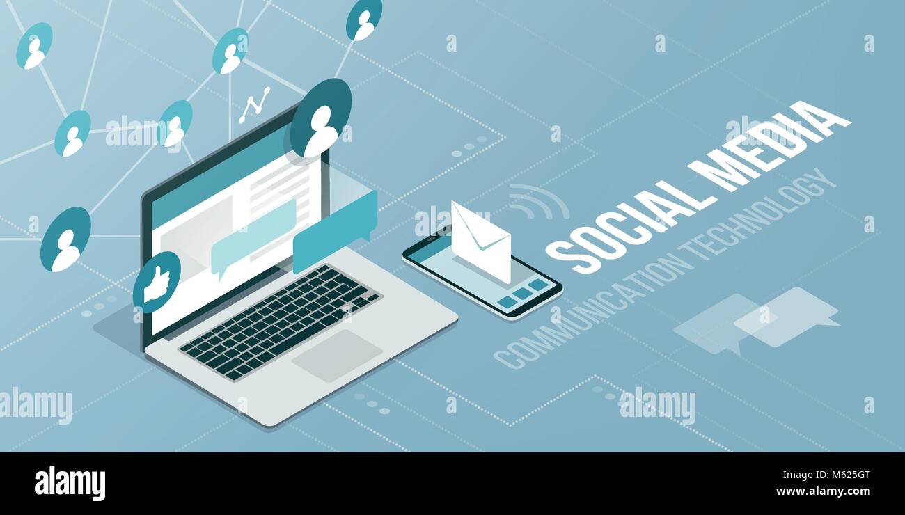 Social media, computer networks and connections laptop connecting