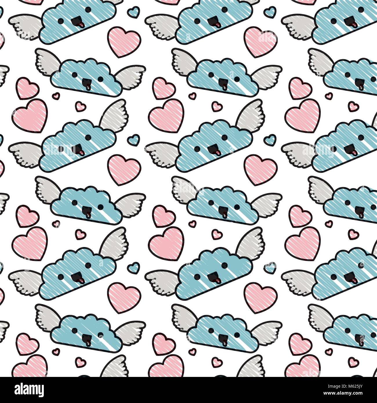 cute cloud with wings kawaii character pattern Stock Vector Image & Art ...