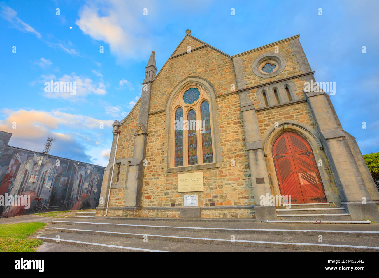 Albany, Australia - Dec 28, 2017: facade of Scots Uniting Church or Scots Presbyterian Church, in Victorian Gothic style, on York Street, Albany, Grea Stock Photo