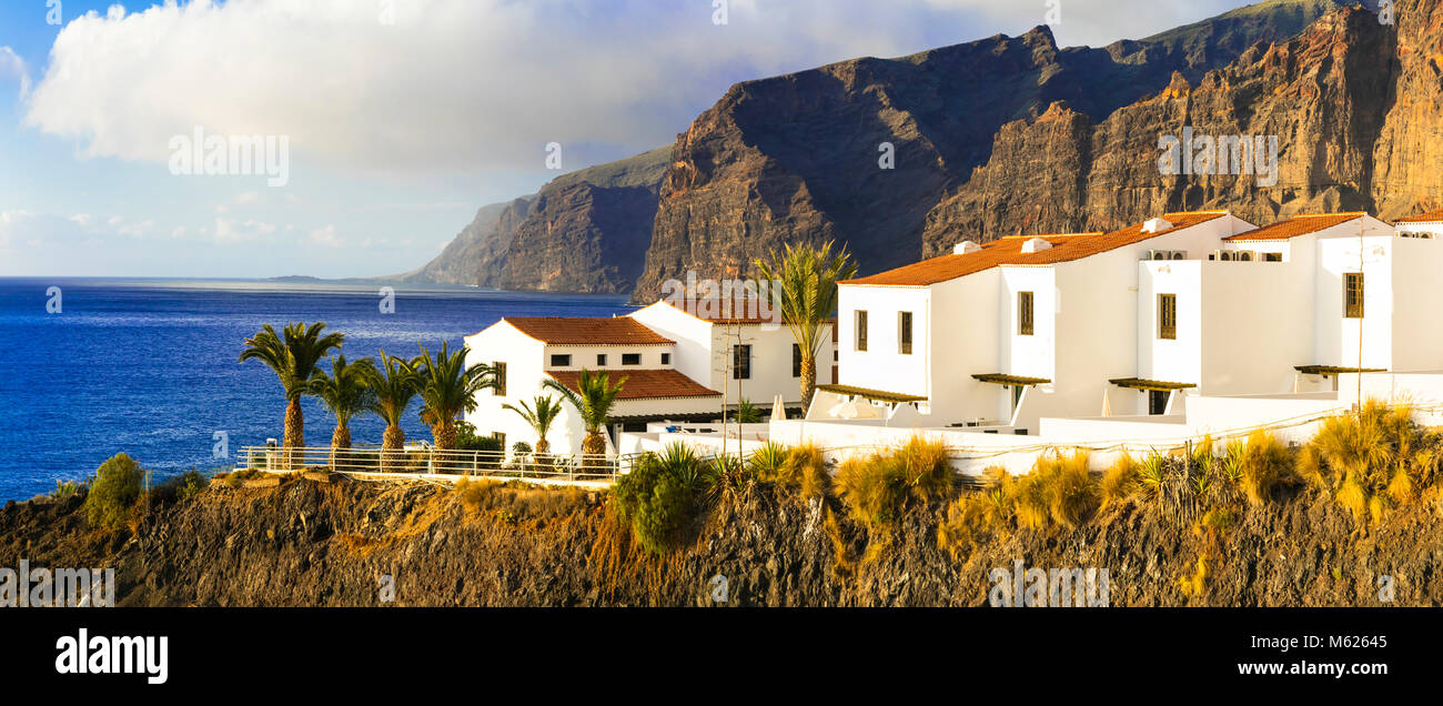 Impressive Los Gigantes,view with villa and unique cliffs,Tenerife island,Spain. Stock Photo