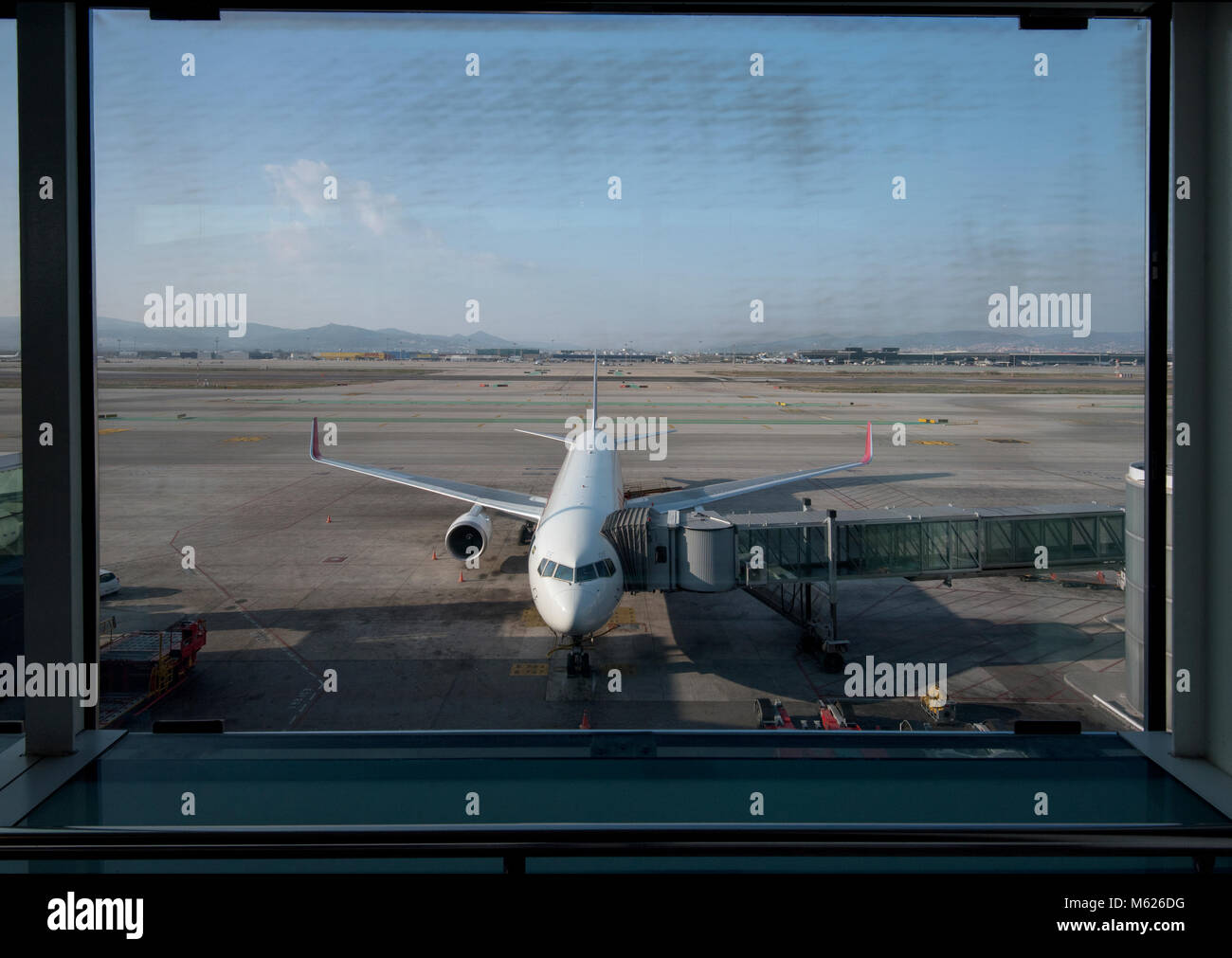 Looking out to airside at Barcelona airport Stock Photo