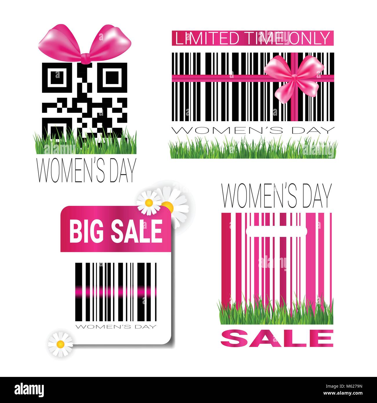 Discount Woman Day Badges Set Template Sale Seal Promotion Stickers With Bar Code Stock Vector