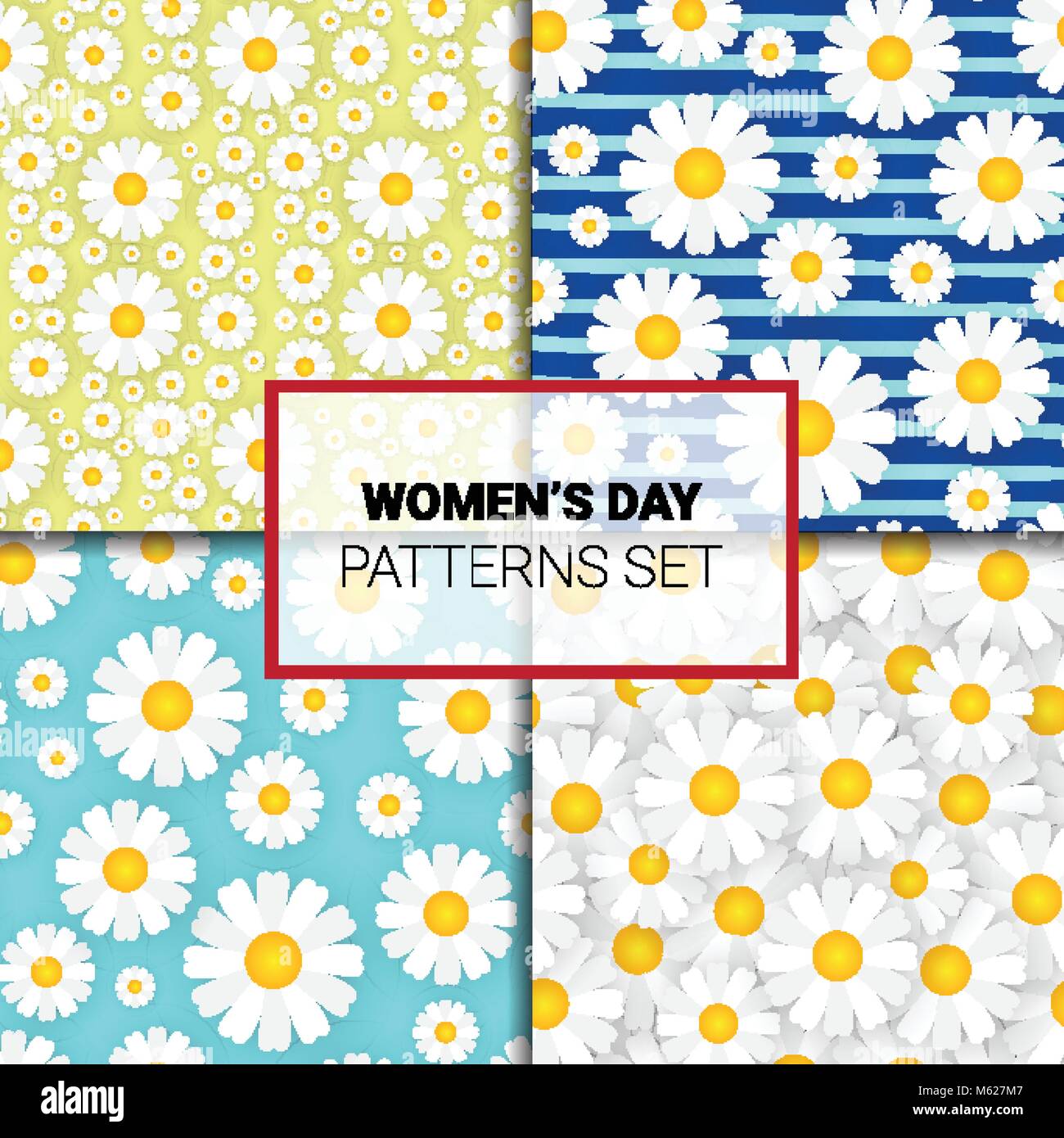 Set Of Seamless Pattern With Chamomile Flowers On Different Backgrounds ...