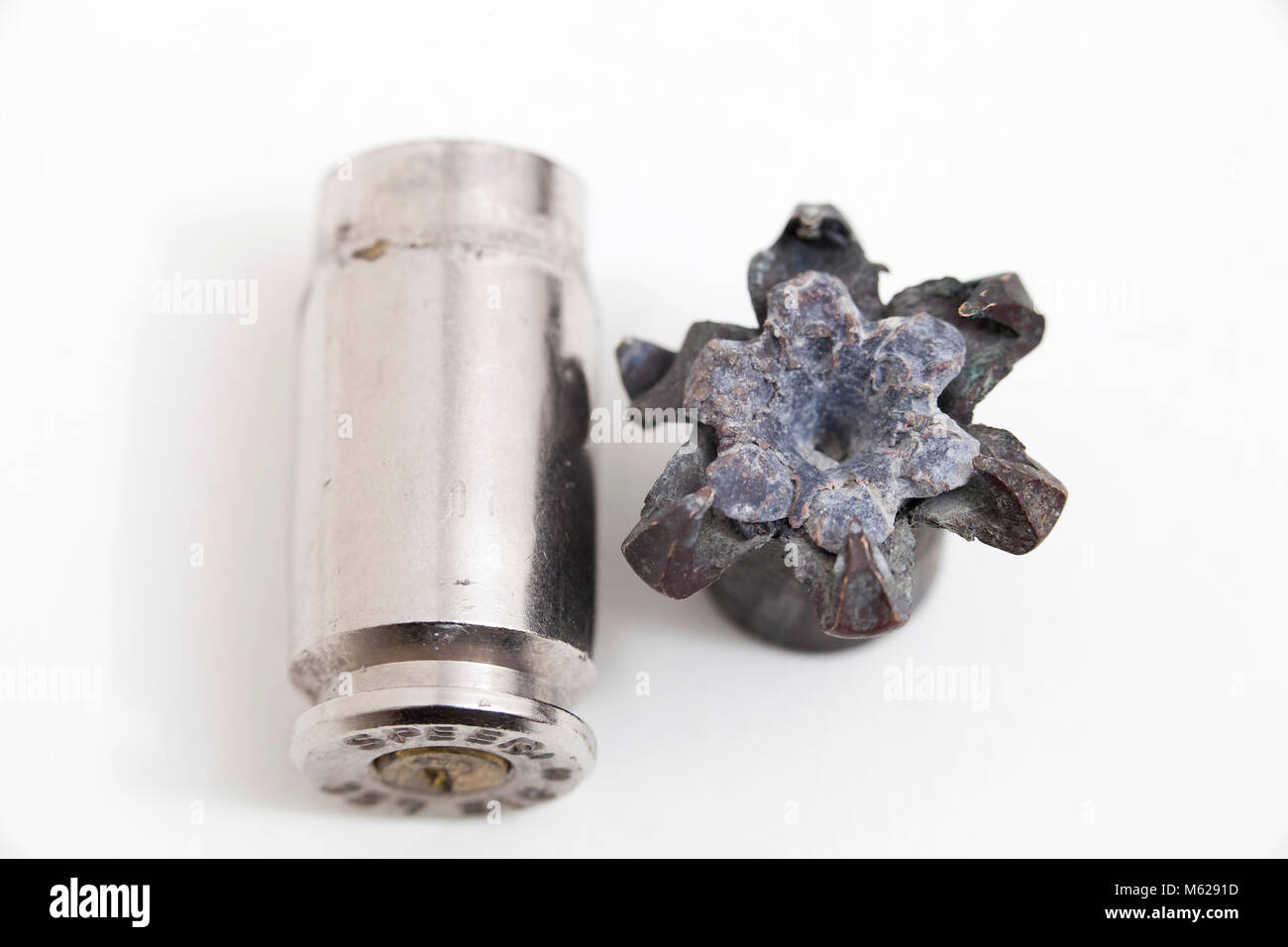 Recovered fired bullet showing expansion, aka expanding bullets (dumdum bullets) Stock Photo