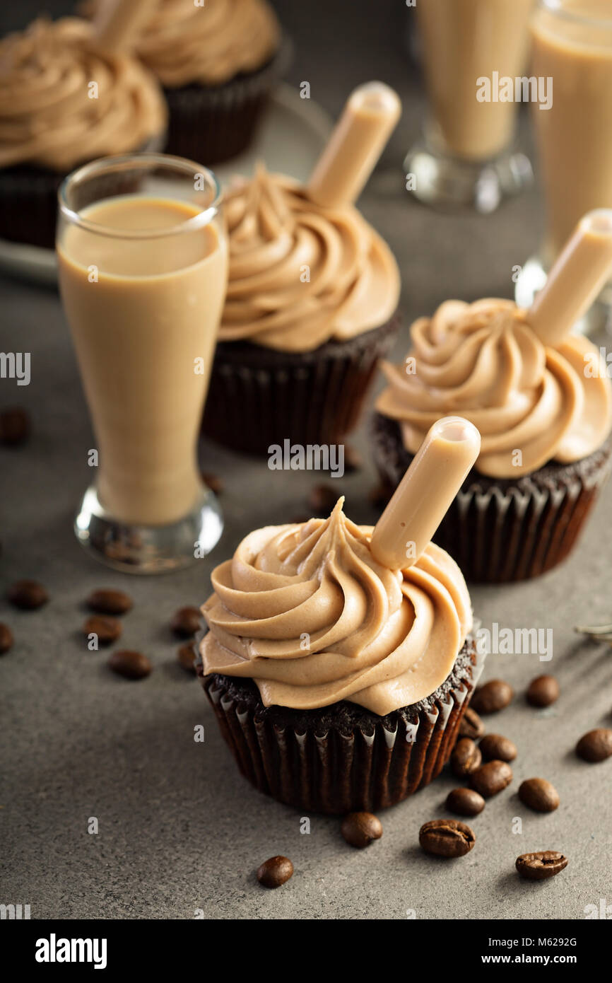 Chocolate espresso cupcakes with irish cream liquor Stock Photo Alamy