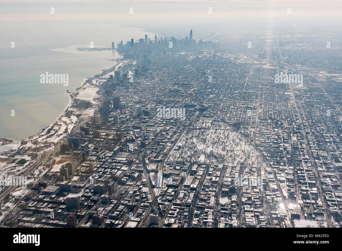 Downtown Chicago from air (Chicago areal) - Illinois USA Stock Photo
