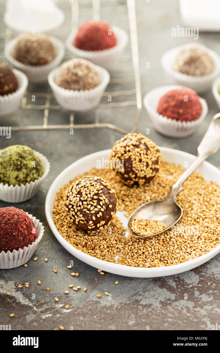 Healthy truffles with dates and nuts Stock Photo Alamy