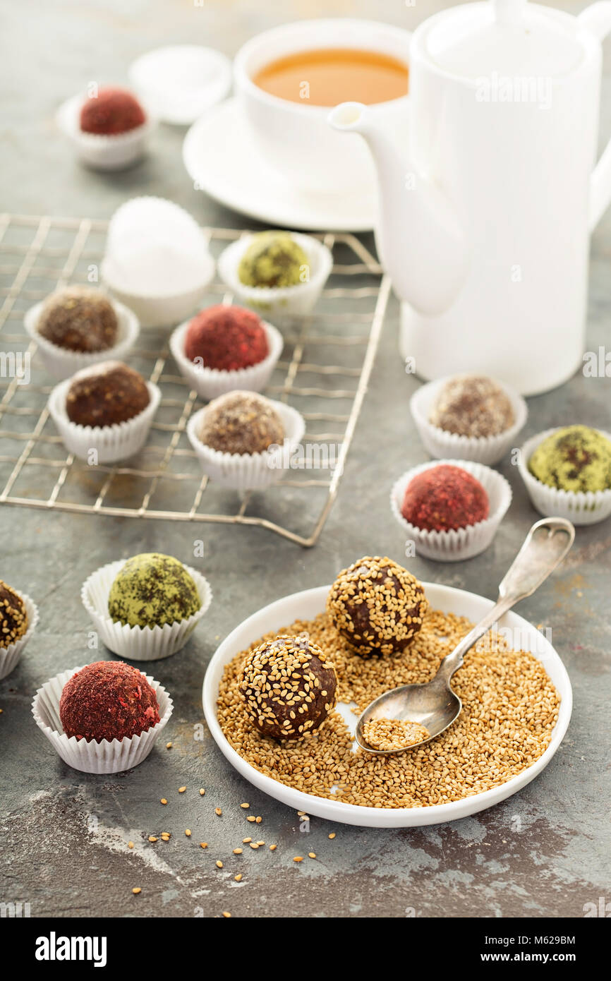 Healthy truffles with dates and nuts Stock Photo Alamy