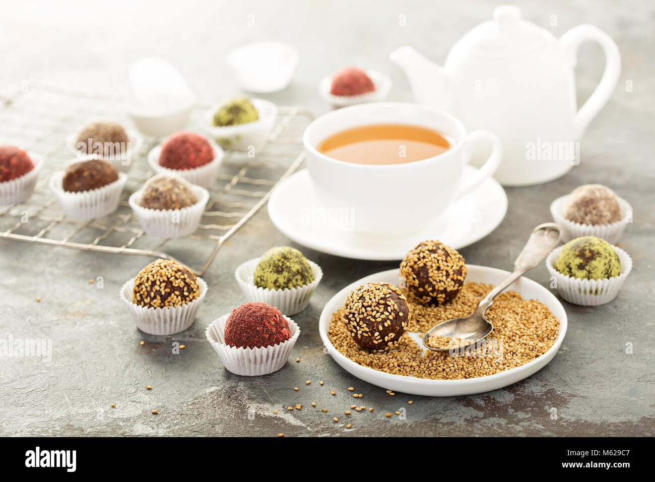 Healthy truffles with dates and nuts Stock Photo Alamy