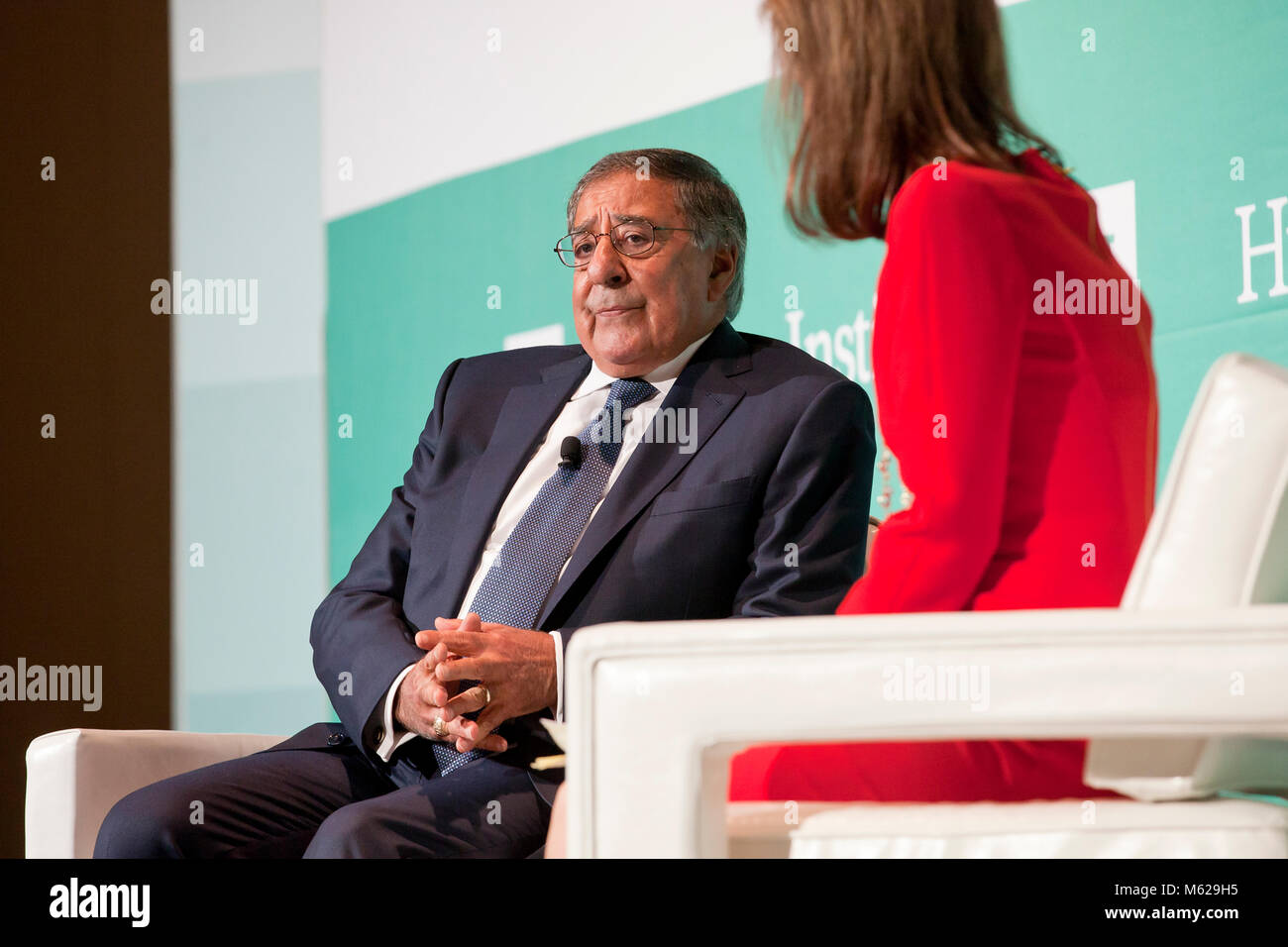 October 23, 2017, Washington, DC USA - Leon Panetta, former Secretary of Defense and CIA, in an interview with Washington Post editor, Lally Weymouth Stock Photo