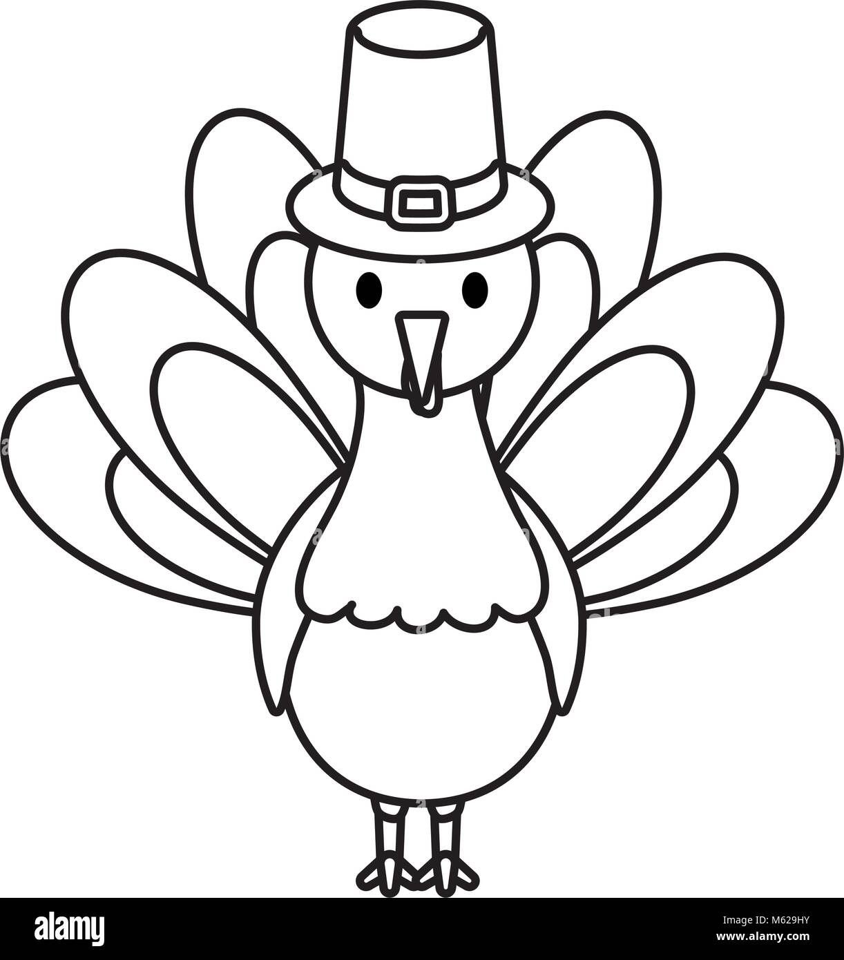 flat line uncolored turkey thanksgiving over white background vector