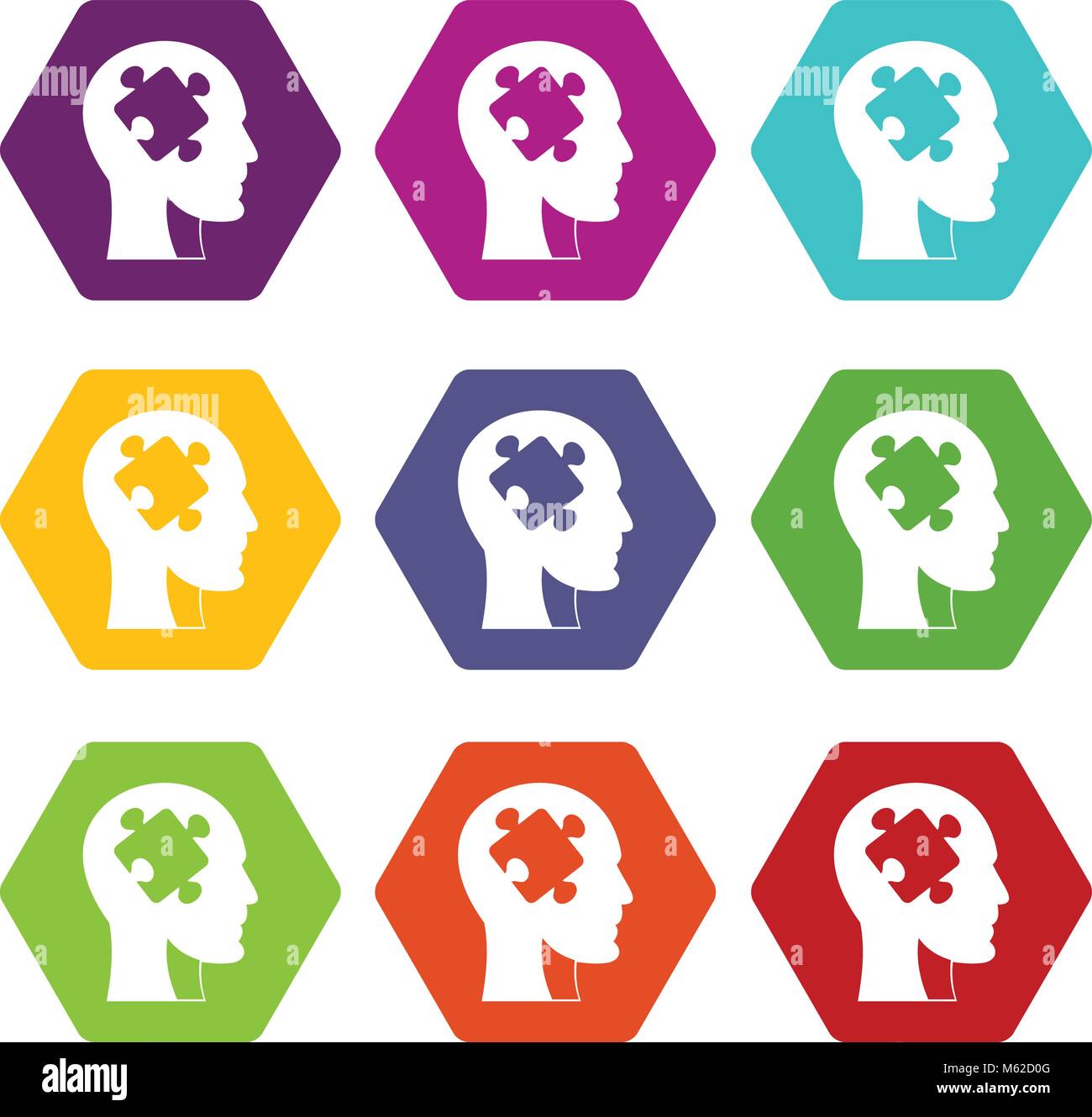 Head with puzzle icon set color hexahedron Stock Vector Image & Art - Alamy