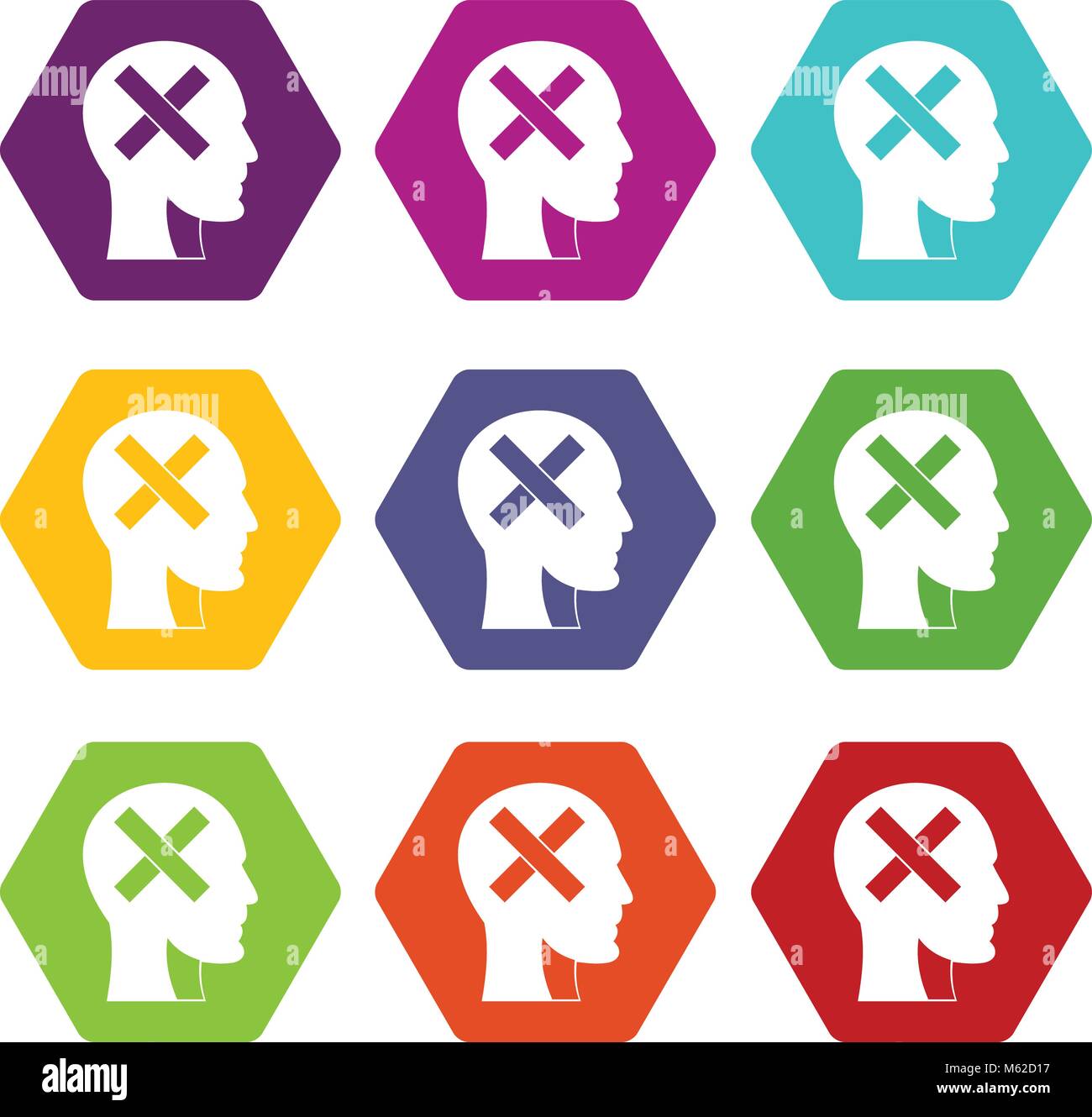 Human head with cross inside icon set color hexahedron Stock Vector ...