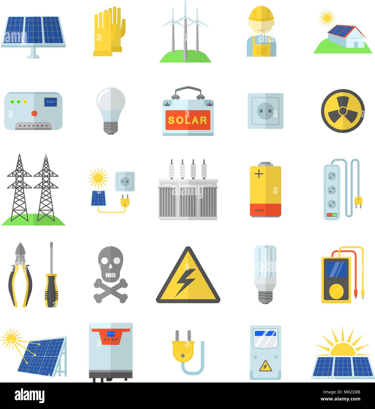 Solar energy equipment icons set, flat style Stock Vector Image & Art ...