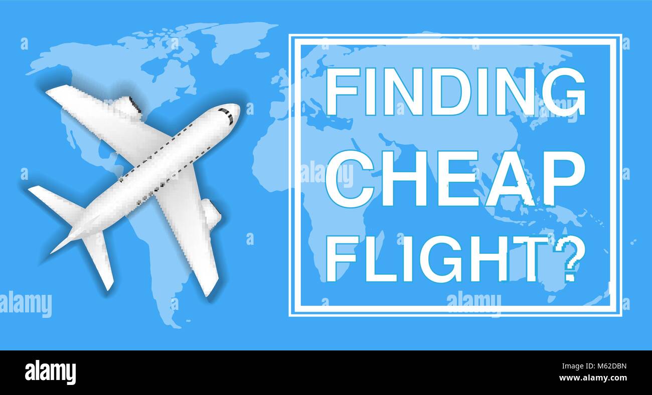 finding cheap flight with airplane on world map Stock Vector
