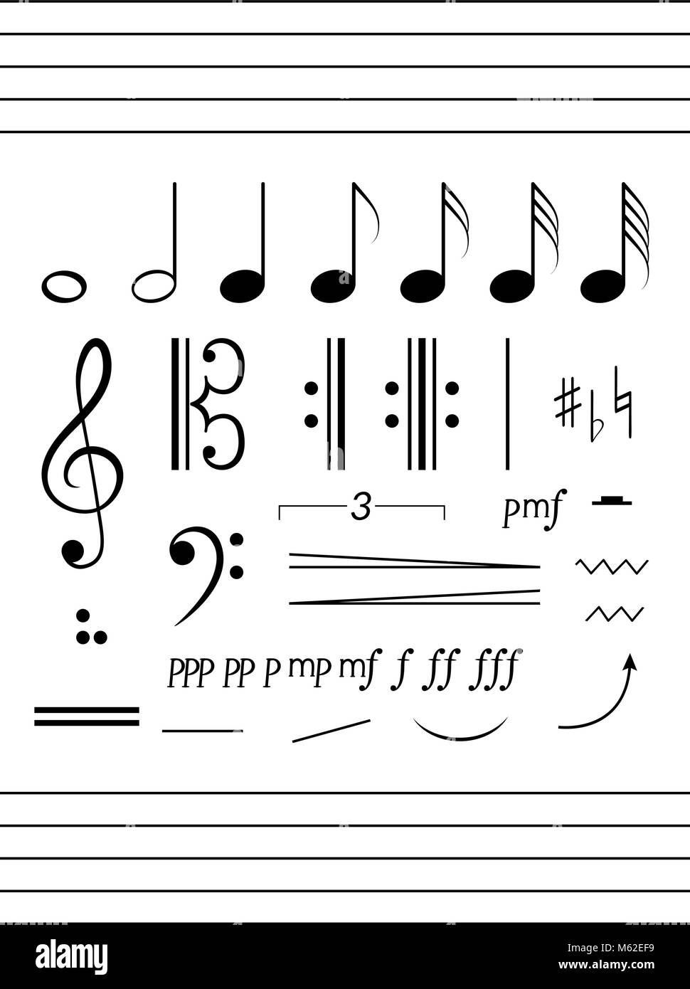 Notes, staff, clefs solfeggio set. Big music clipart collection Stock Vector