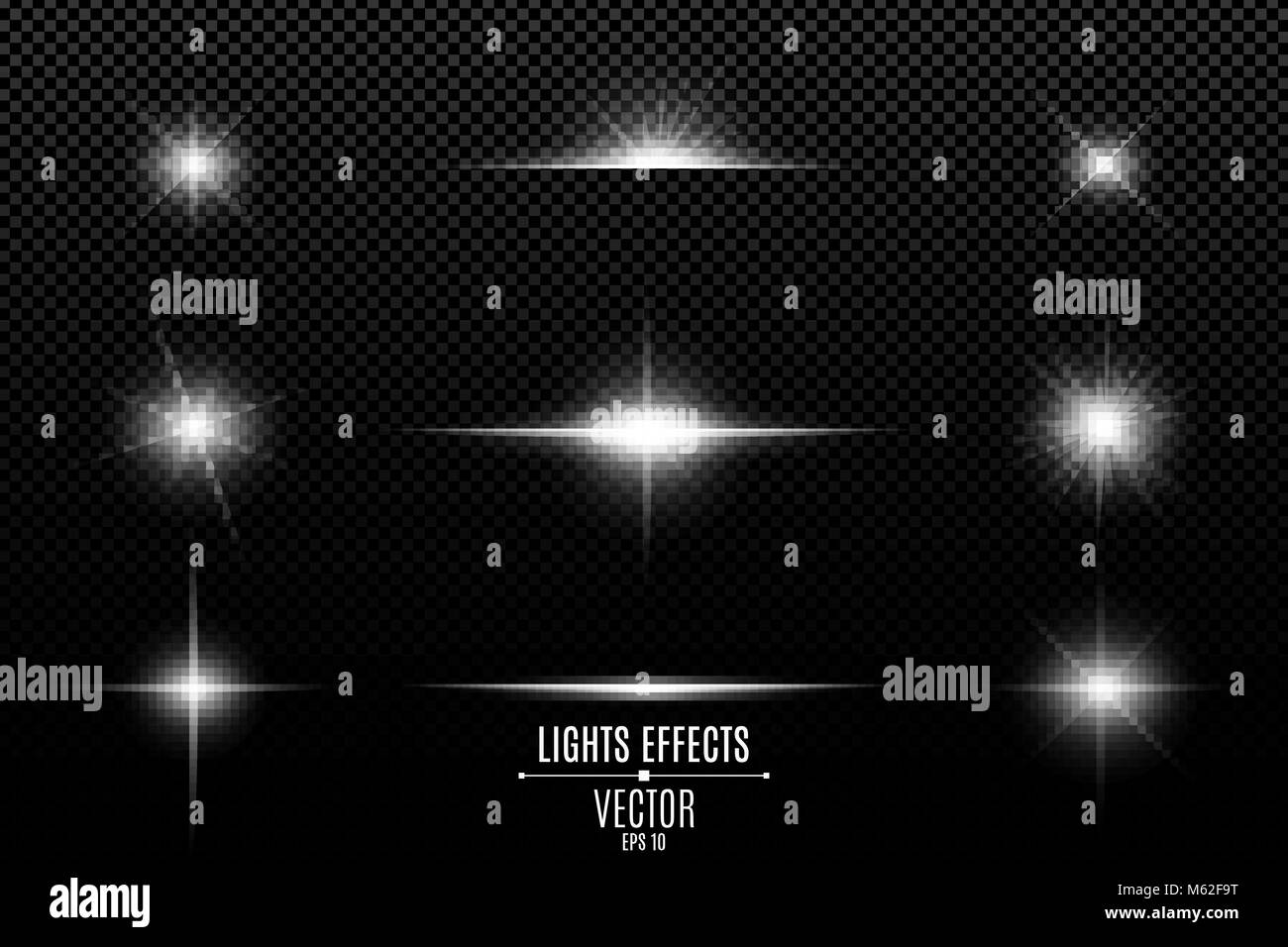 Collection of flashes, lights and sparks. Abstract white lights