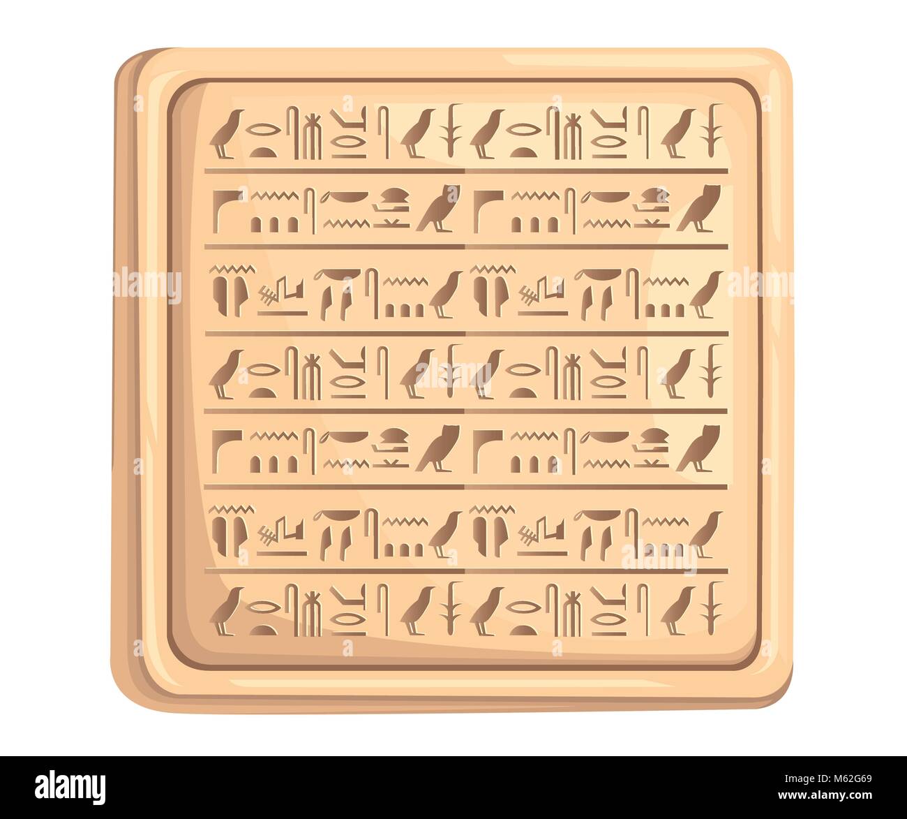 Egyptian hieroglyphics on stone plate ancient script vector illustration on white background web site page and mobile app design Stock Vector