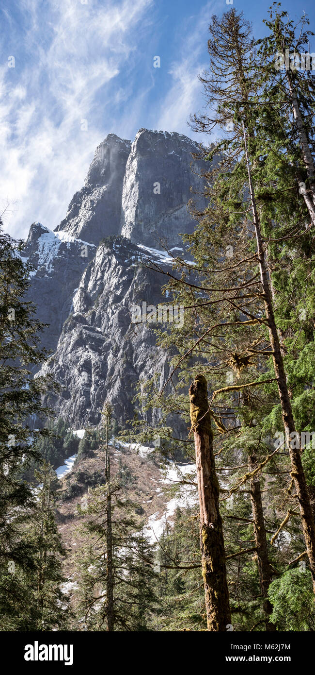 Vertical panorama of Baring Mountain in Index, Washington from Barclay