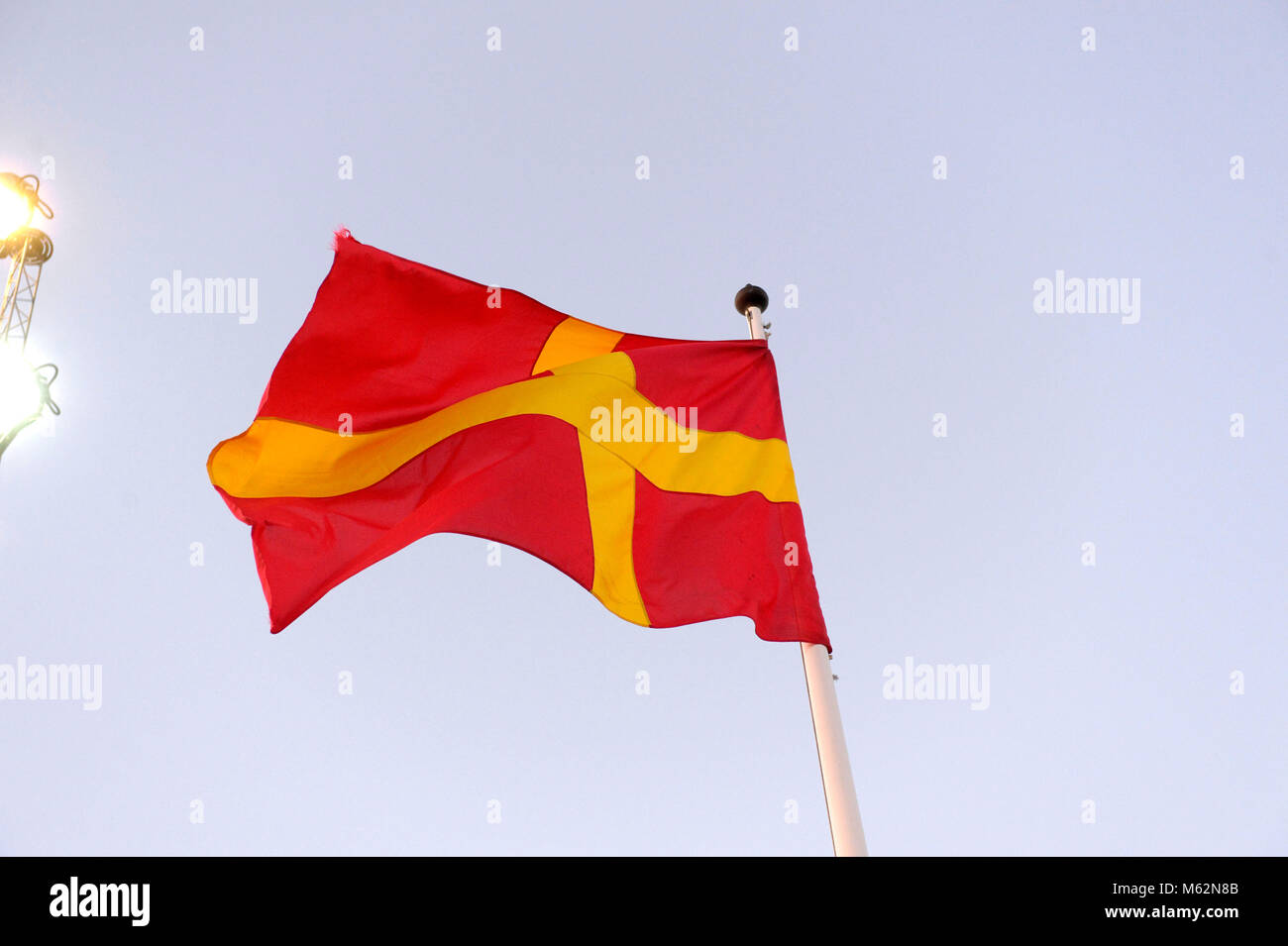 The regional flag of Skåne in Sweden Stock Photo