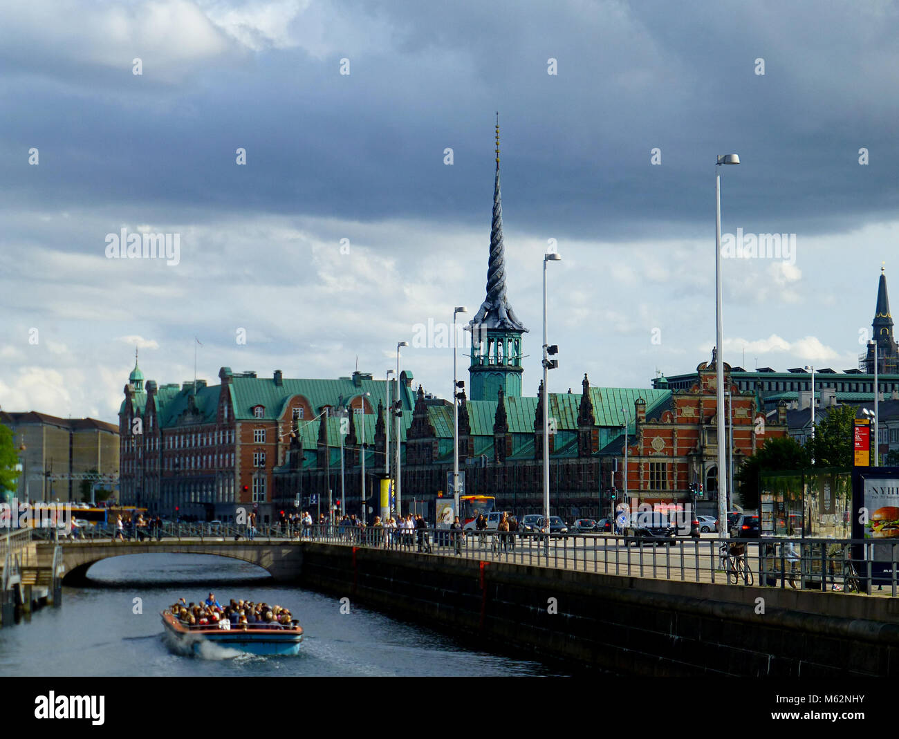 View of Copenhagen with Borsen from riverside, summer Stock Photo