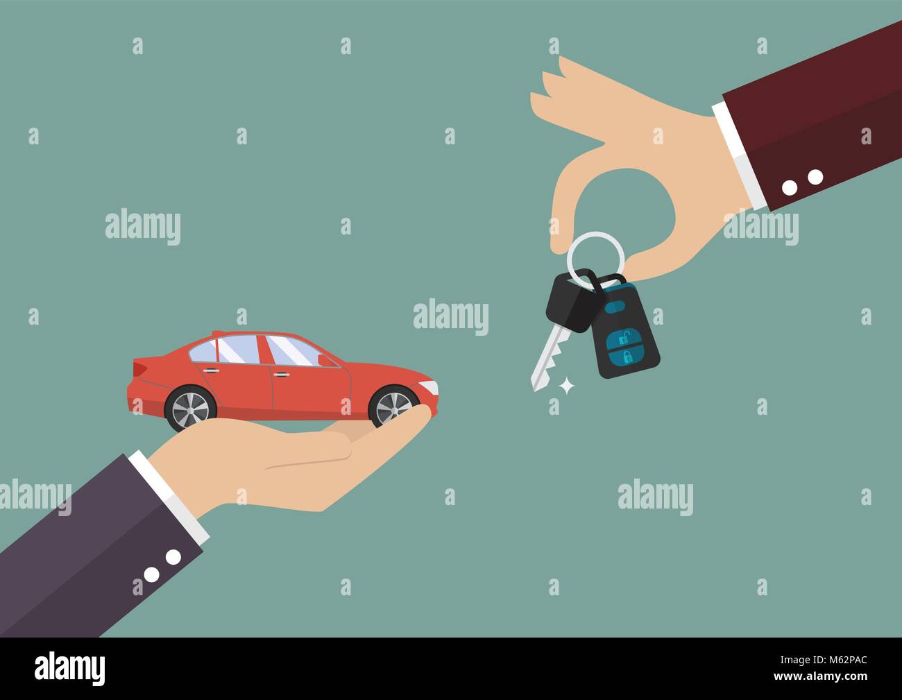 Hand gives a keys to other hand with car. Vector illustration Stock ...