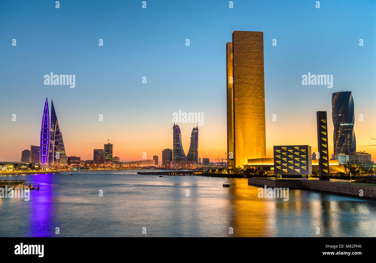 Skyline of Manama at sunset. The Kingdom of Bahrain Stock Photo