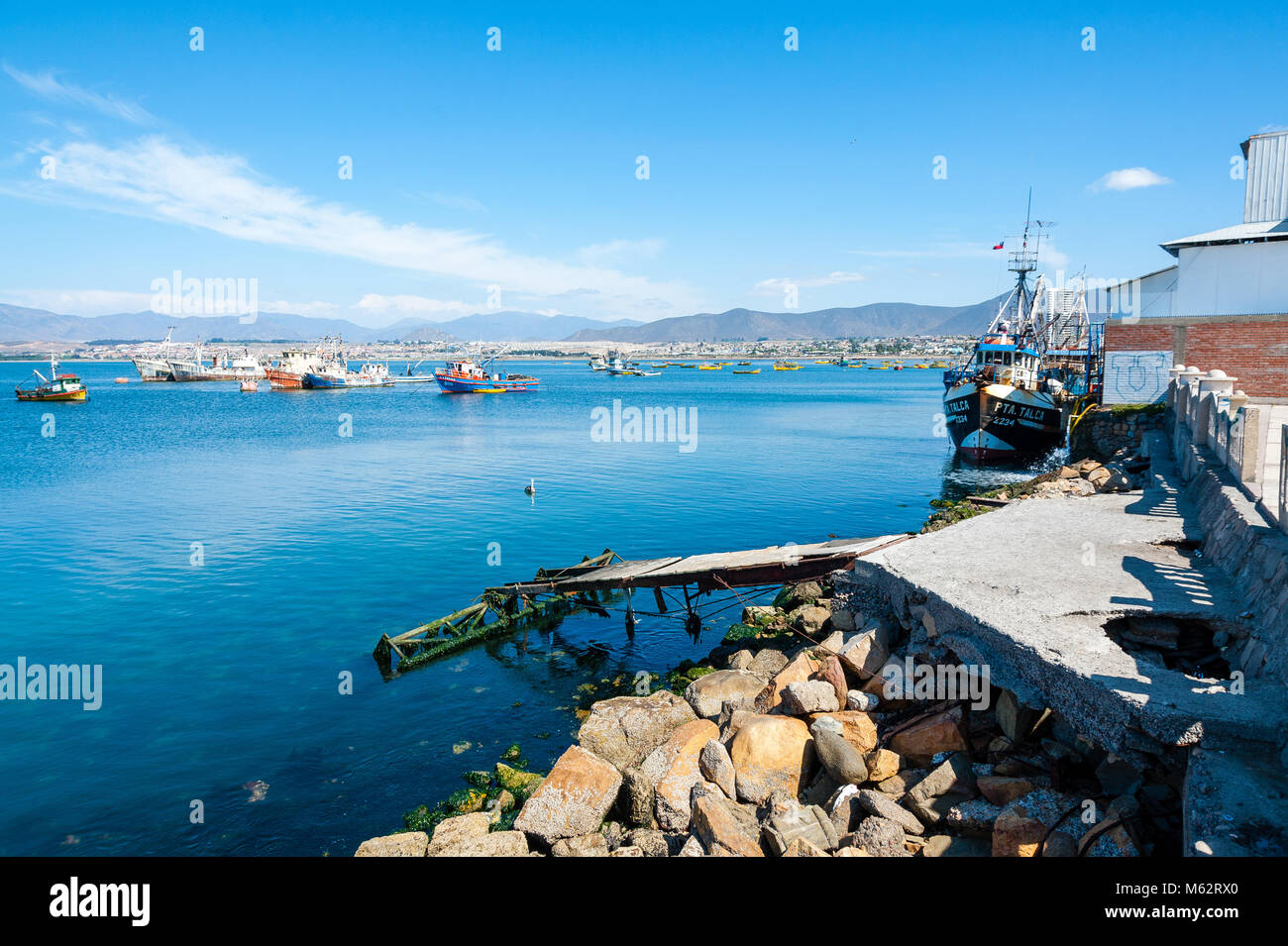 The Port of Coquimbo on a Sunny day wiht some clouds. Stock Photo
