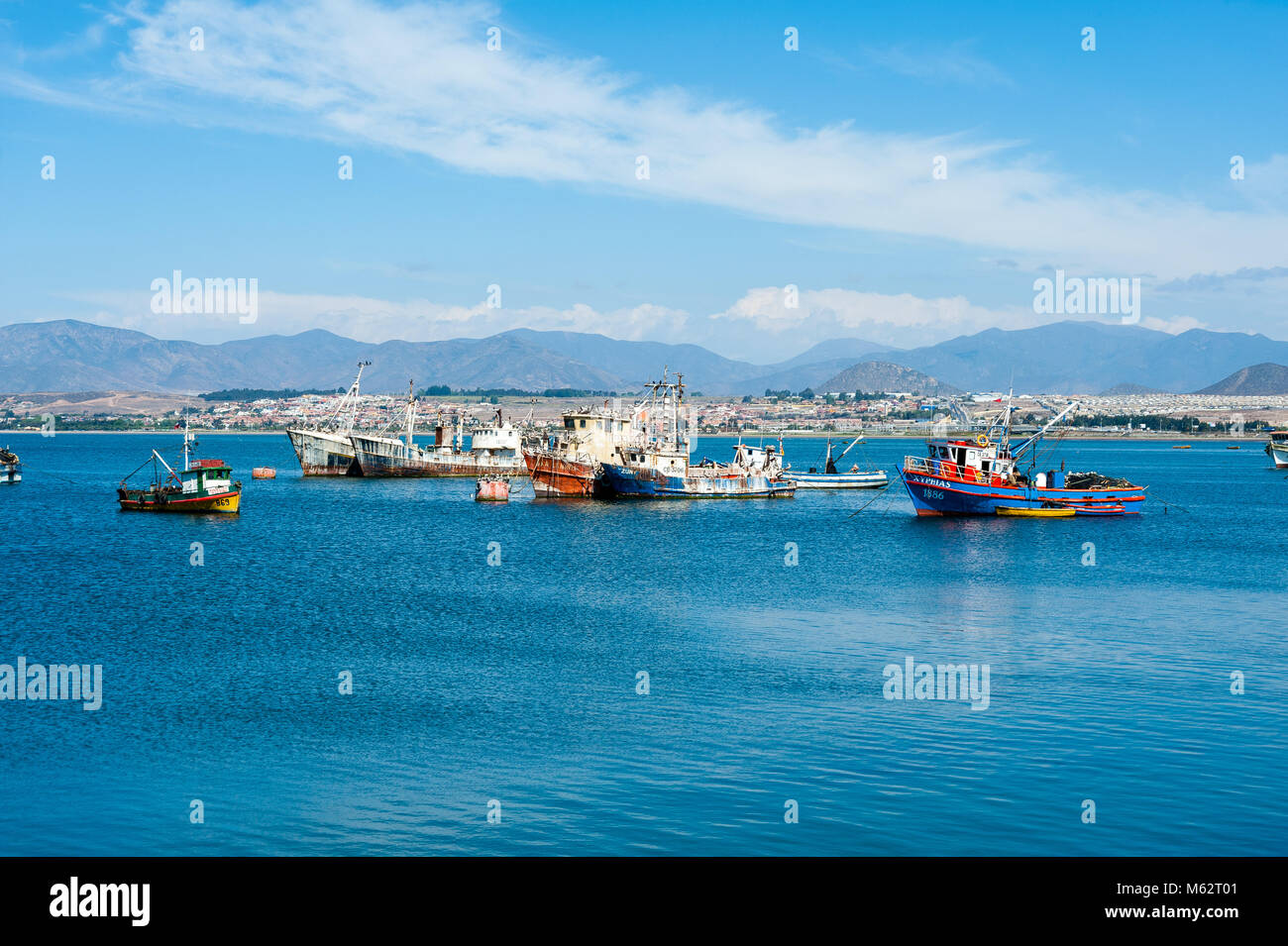 The Port of Coquimbo on a Sunny day wiht some clouds. Stock Photo