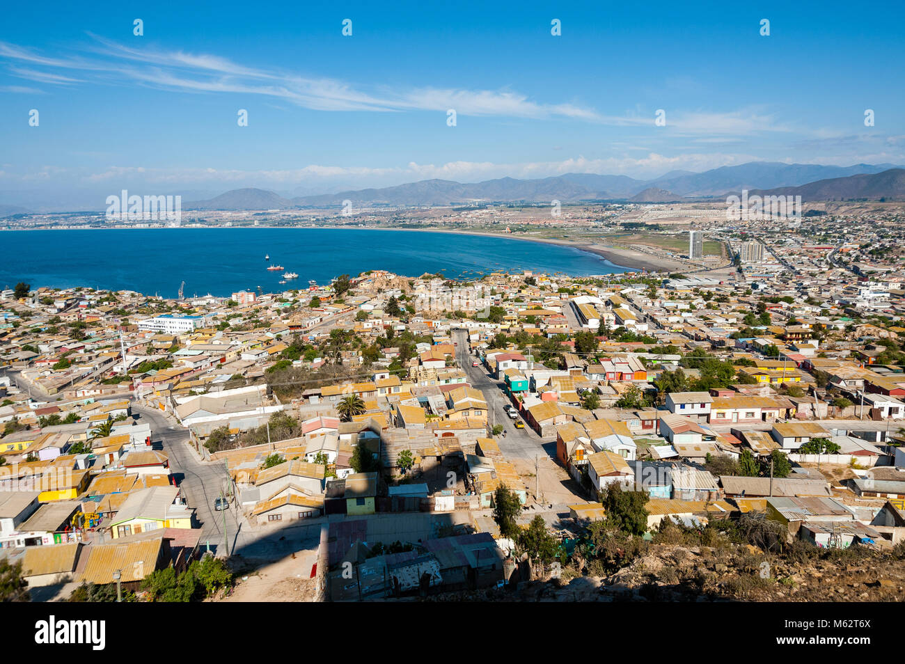 Coquimbo is a port city, commune and capital of the Elqui Province, located on the Pan-American Highway, in the Coquimbo Region of Chile. Stock Photo