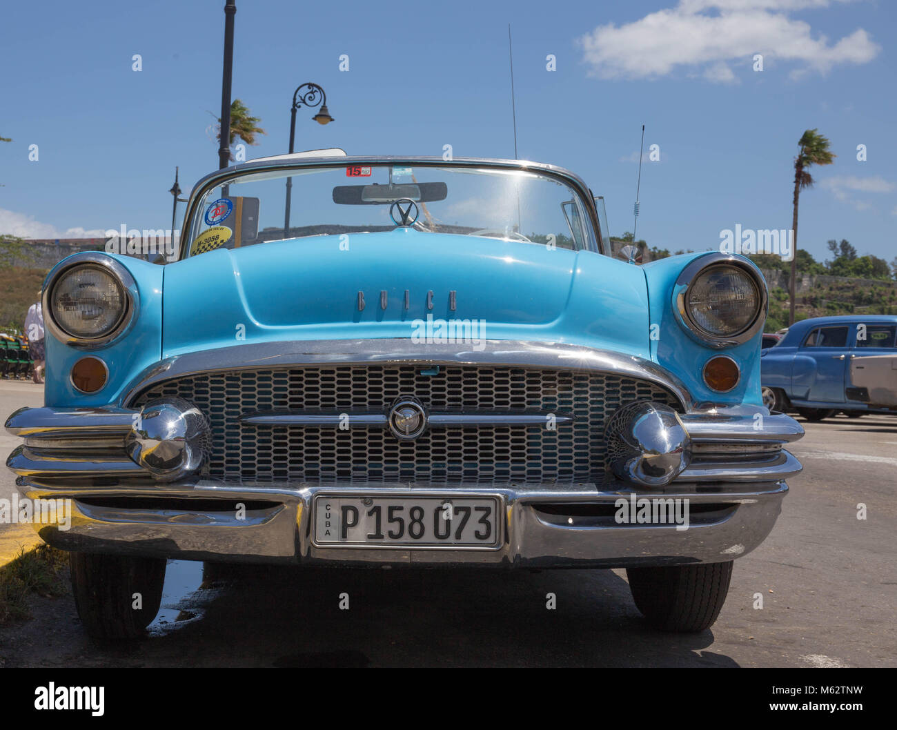 Classic Blue Car in Havana Stock Photo