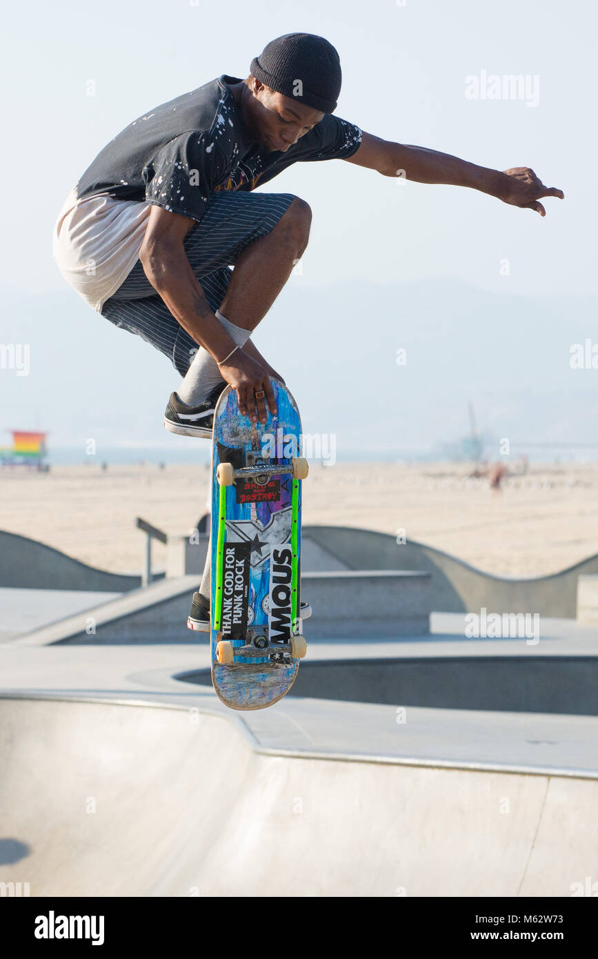 A Skateboarder Performing Tricks At Venice Beach Skatepark Santa Monica California Stock Photo 