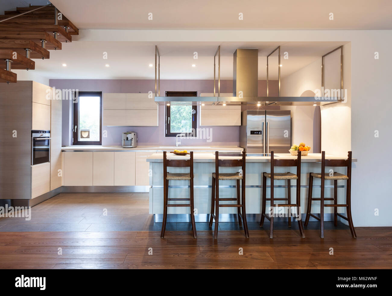 modern loft, view of the kitchen Stock Photo