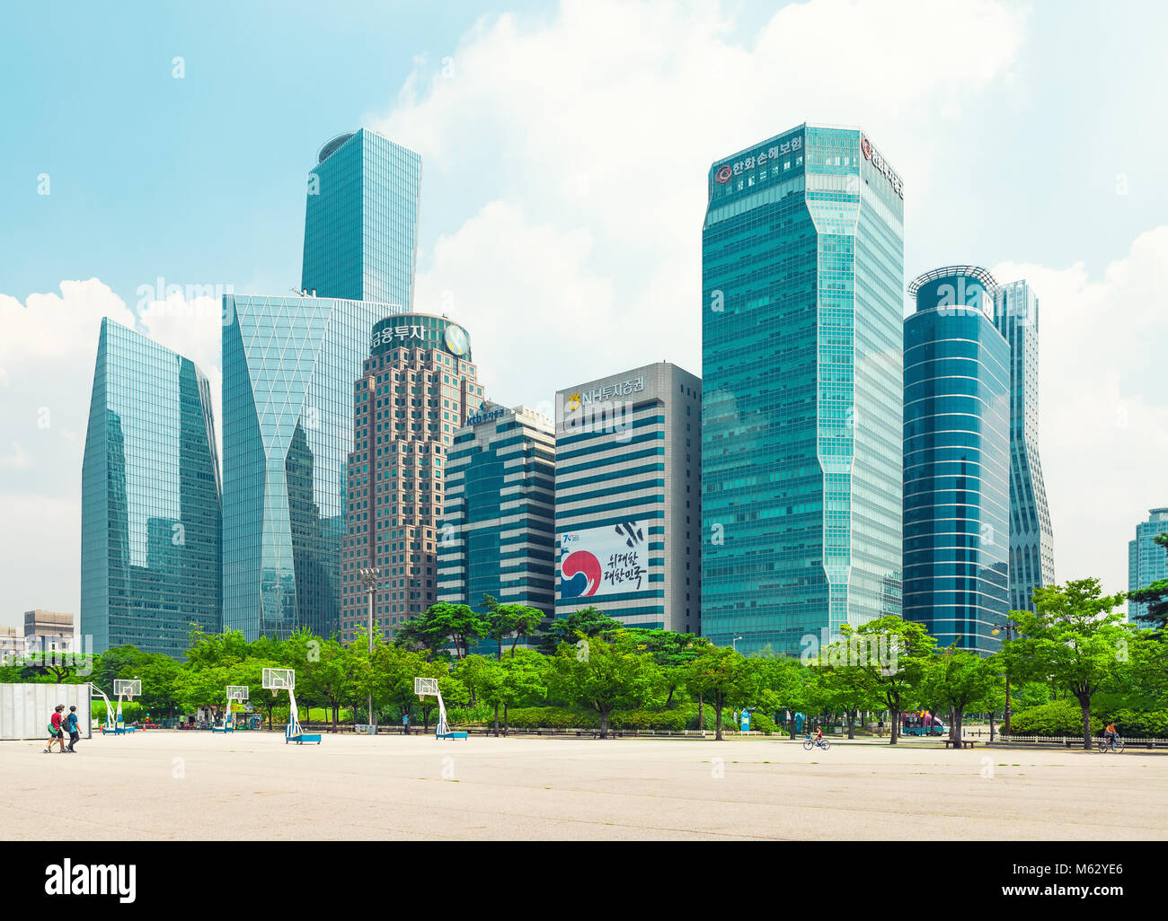 SEOUL, KOREA - AUGUST 14, 2015: Yeouido - Seoul's main finance and investment banking district and office area of Korea’s top businesses in finance, I Stock Photo