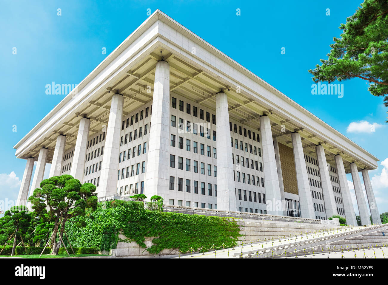 SEOUL, KOREA - AUGUST 14, 2015: Building of National Assembly Proceeding Hall - South Korean Capitol on Yeouido island - Seoul, Korea Stock Photo
