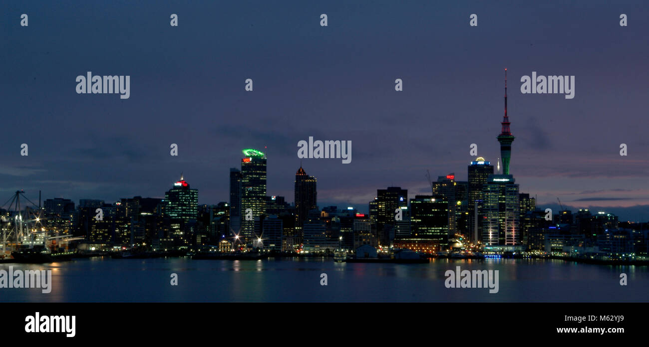 Auckland skyline at night Stock Photo