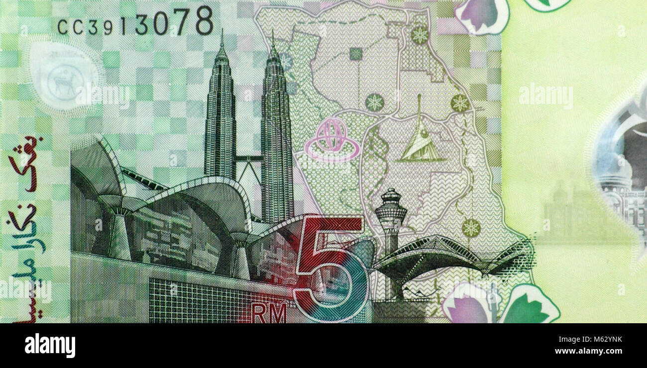 Malaysia Five 5 Ringgit Bank Note Stock Photo